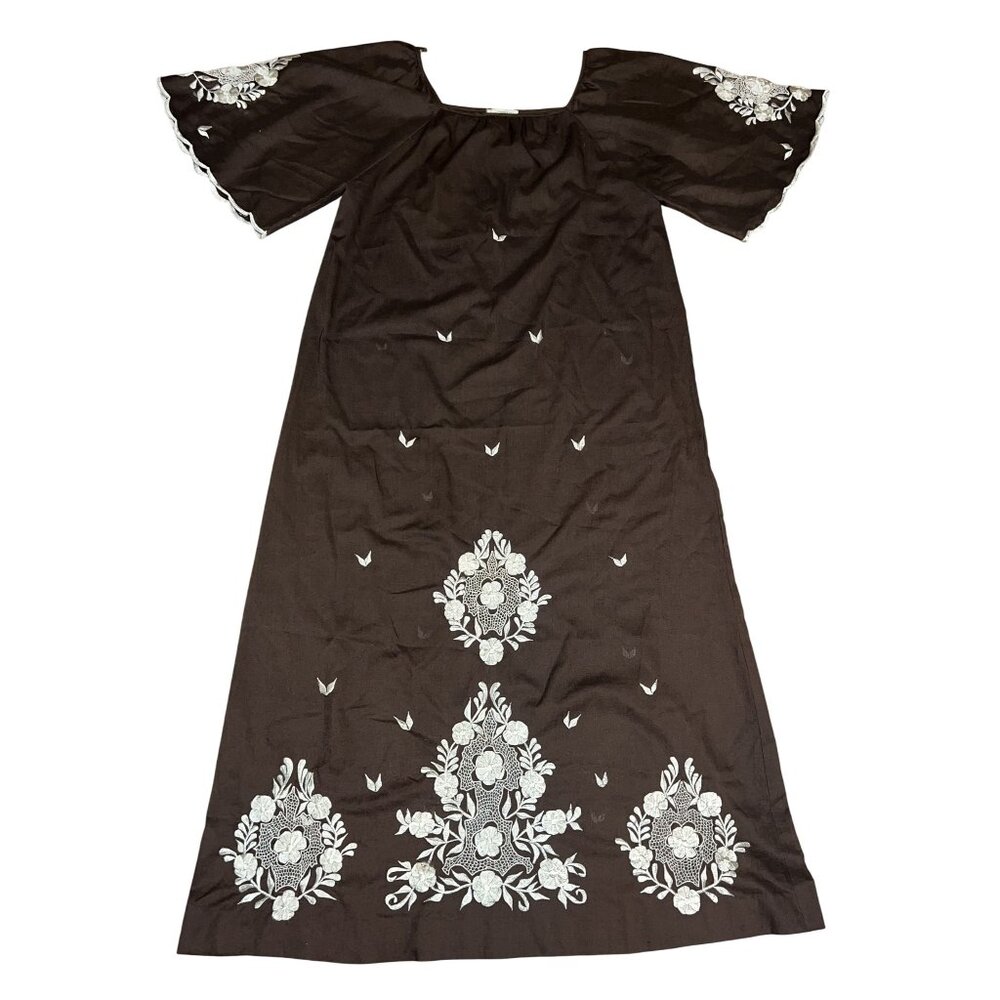 Vintage Caro of Honolulu Embroidered Maxi Dress | Bell Sleeves | Mumu Style | Si